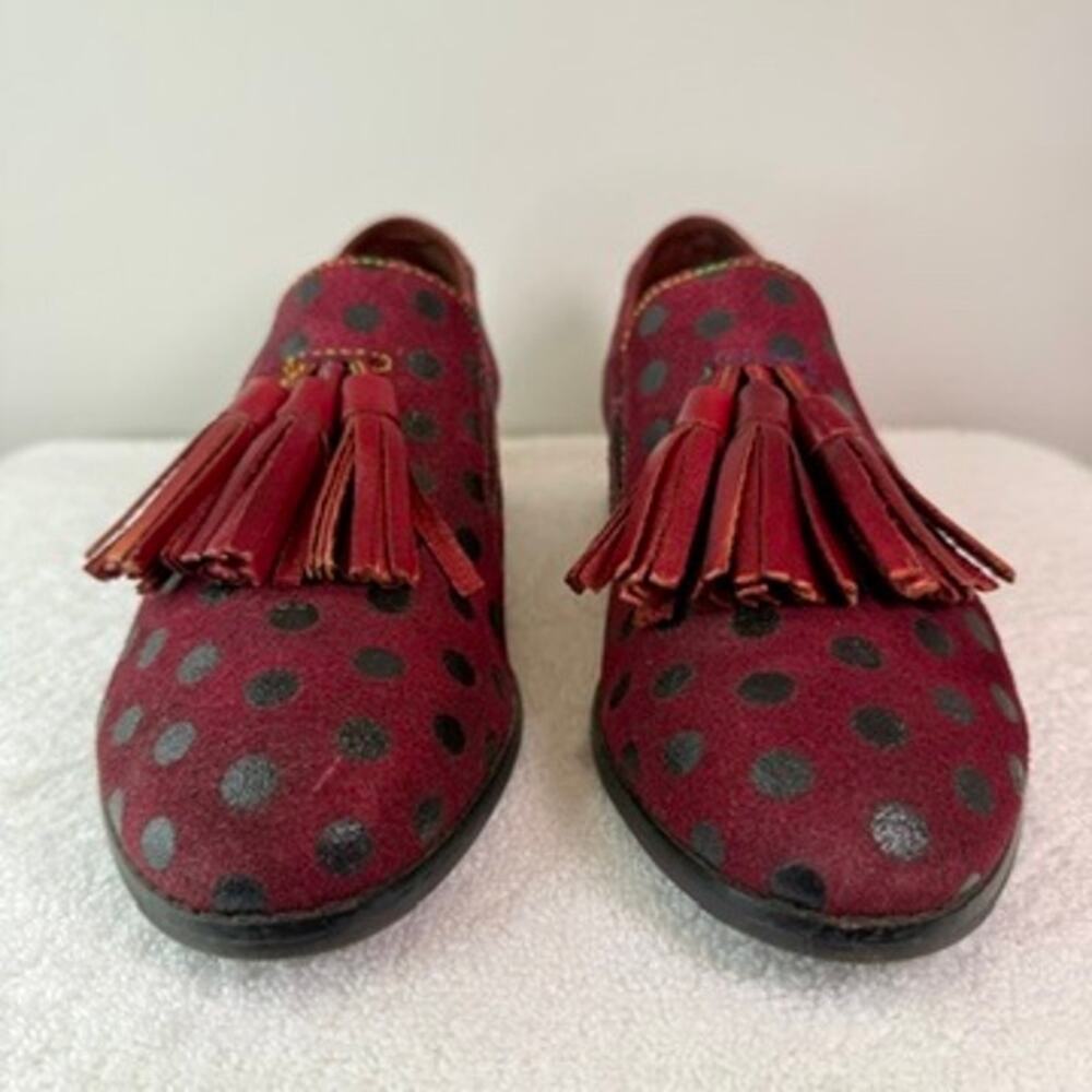 Laura Vita Burgundy Polka Dot Tassel Loafers Women’s 7.5 Suede Shoes - Picture 10 of 14